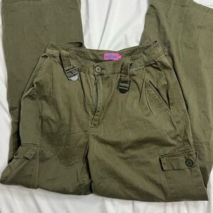 Edikted Olive Cargo Pants with Metal Buckle Accents